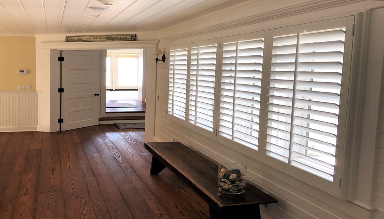 Faux wood plantation shutters in Austin